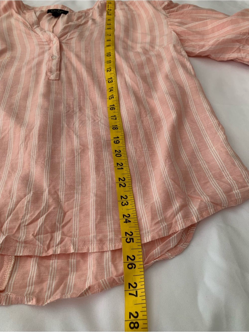 Jessica Simpson Pink & White Striped Tunic Blouse Puffed Sleeves Large Cottage - Picture 9 of 9